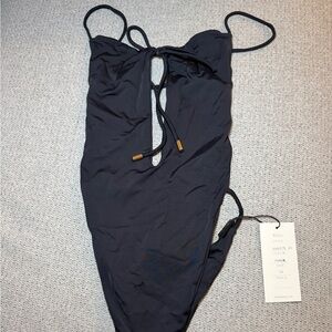 Indah Black One-Piece Swimsuit with Front Tie